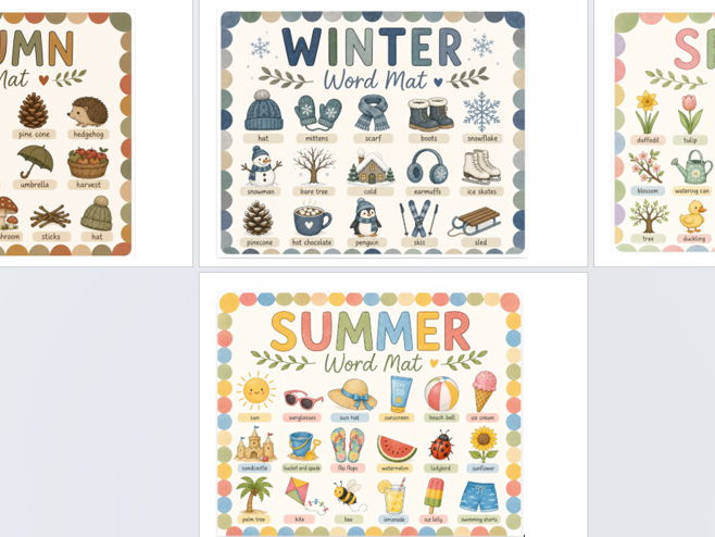Seize the Season - seasons word mats x 4