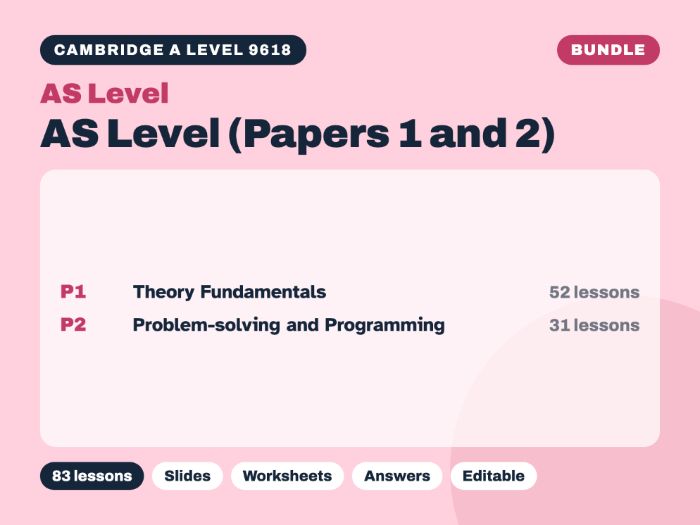 Cambridge A Level Computer Science 9618 – AS Level (Papers 1 and 2) – Bundle (83 lessons)
