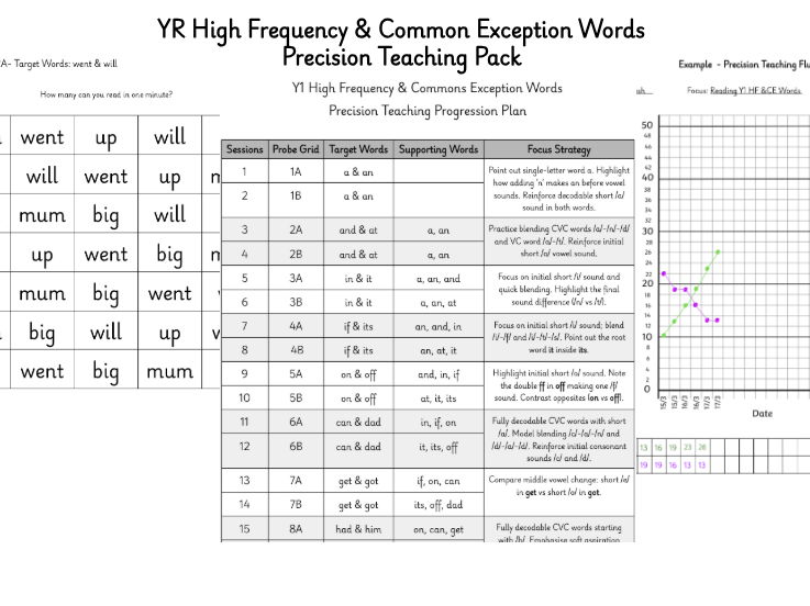 YR High Frequency & Common Exception Words: Precision Teaching Intervention Pack (38 sessions)