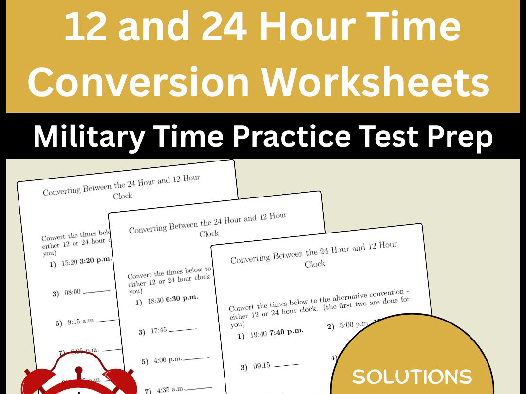 12 and 24 Hour Time Conversion Worksheets Military Time Practice Test Prep