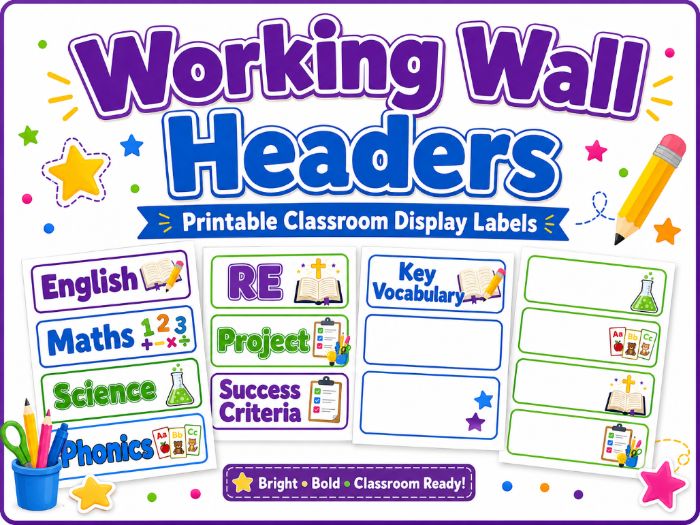 Working Wall Headers | Classroom Display Labels | Primary Printable