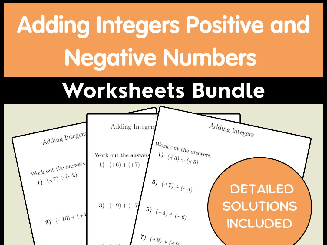 Adding Integers Positive and Negative Numbers Worksheets Bundle