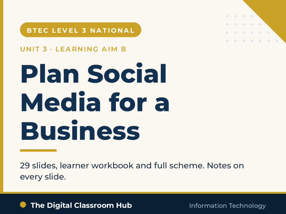 BTEC L3 IT Unit 3 | Learning Aim B Complete Pack | Planning Social Media in Business