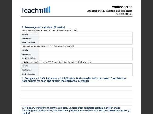 AQA GCSE Physics Electricity Worksheets & Answers