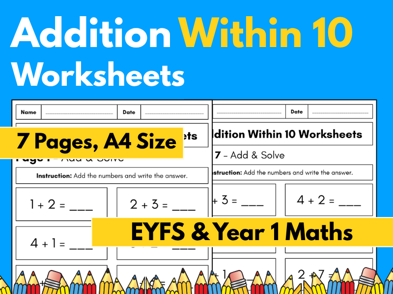 Addition Within 10 Worksheets | Add & Solve | EYFS & Year 1 Maths
