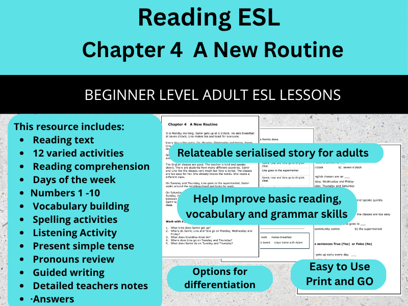 Adult ESL/ELL Beginners - Reading and Language Lesson 4 - A New Routine