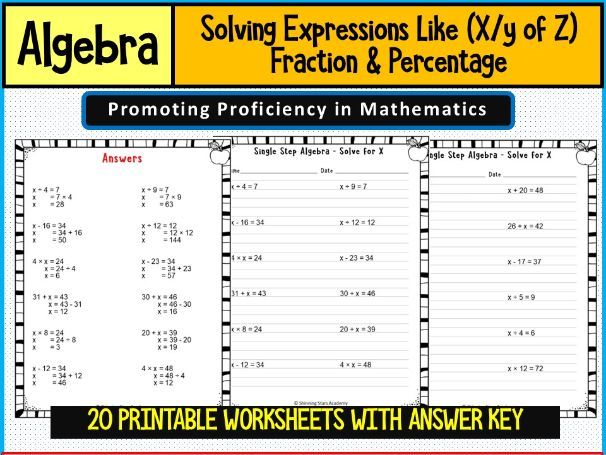 Solving Expressions Like (X/y of Z) – Fraction & Percentage Problems Worksheets