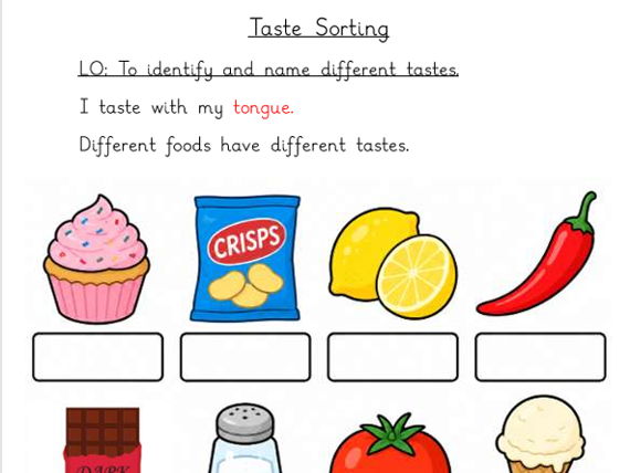 Science: Senses - Taste sorting worksheet