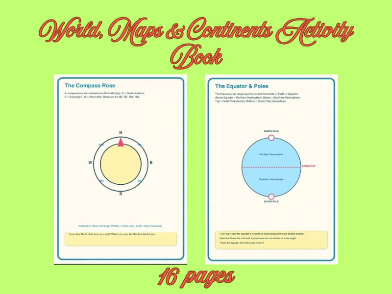 World, Maps & Continents Activity Book