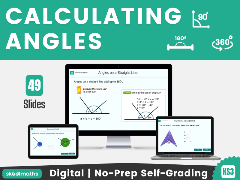 Calculating Angles - Key Stage 3 Interactive Maths Lesson and Self-Marking Activities
