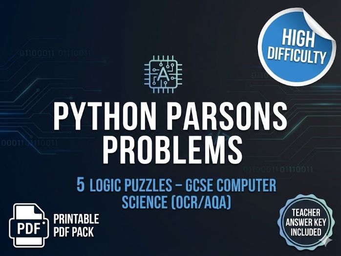 Advanced Python Logic Worksheets - 5 Parsons Problems (KS3 & GCSE Computer Science)