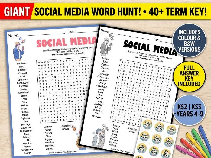 Social Media Vocabulary Word Search | Digital Literacy & Online Safety | KS2 KS3 KS4 Years 5-11