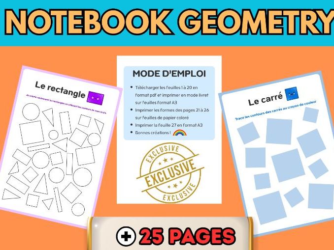 EXCLUSIVE NO PREP Notebook Geometry Unit: 25+ Pages of 2D Shapes and Tracing Activities (French/Prim