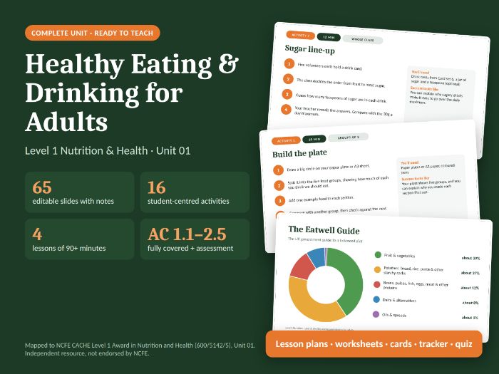 Level 1 Nutrition Unit 01: Healthy Eating & Drinking for Adults – Complete Teaching Pack (NCFE CACHE