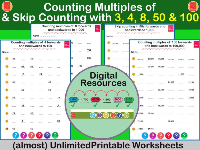 Year 3: Count in Multiples of 3,4,8,50 & 100 +Skip Count