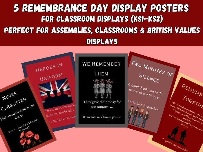 Remembrance Day Posters | KS1–KS2 Display Pack | We Remember, Two Minutes Silence (5 posters)
