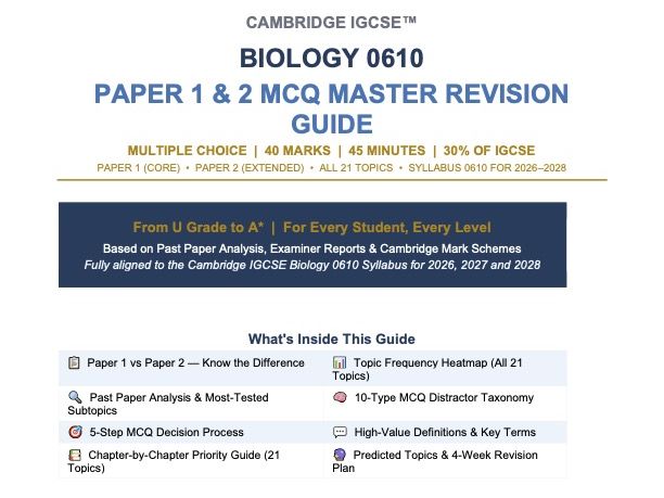 CIE IGCSE Biology Paper 1 and 2 Exam-focused Revision Guide Full Analysis of Past Papers 2018 – 2025