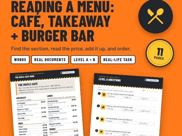 Reading a Menu: Café + Takeaway Prices in £ - SEND KS3 KS4 Post-16 Life Skills