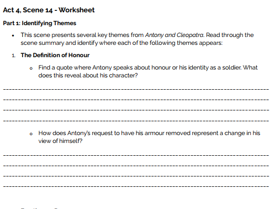 Antony and Cleopatra Act 4 Scene 14 Analysis Worksheets