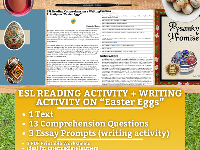 ESL Reading Comprehension + Writing Activity Worksheets on "Easter Eggs"