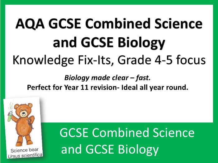 Knowledge Fix-Its, Grade 4-5 Movers - AQA GCSE Combined Science Biology and GCSE Biology x 7
