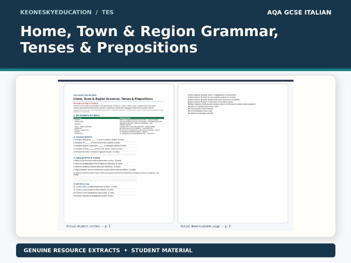 AQA GCSE Italian - Home, Town & Region Grammar, Tenses & Prepositions