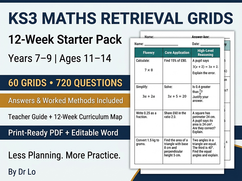 KS3 Maths Retrieval Grids: 12-Week Starter Bundle