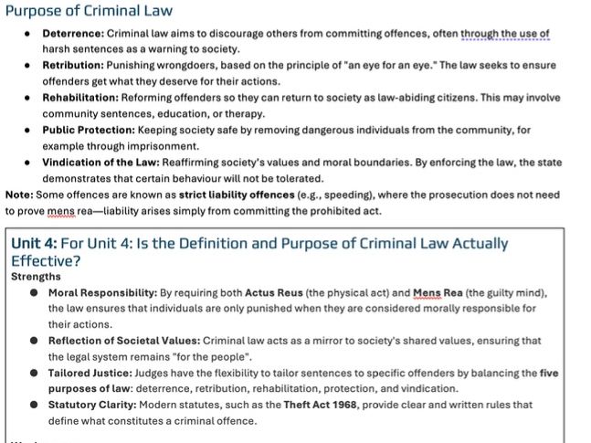 A Level Law: Criminal Law - Notes on Rules & Theory (WJEC/Eduqas/AQA/OCR)