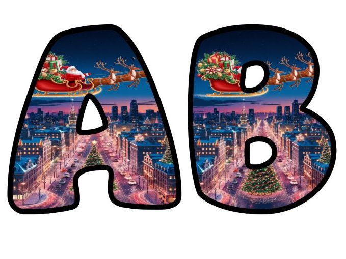 Santa Sleigh City Town XMAS Themed Lettering Set | Classroom Display | Upper & Lowercase, 0-9