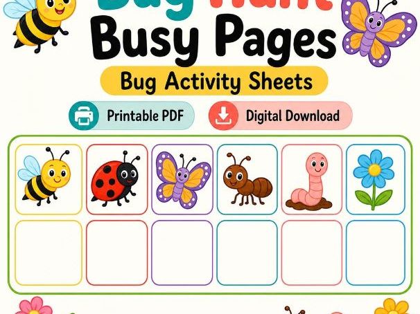 Bug Hunt Busy Pages | Bug Activity Sheets | Printable PDF | Digital Download