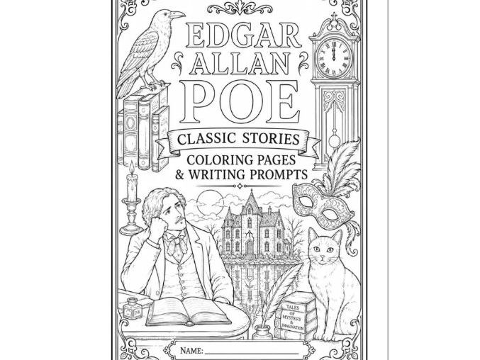 Edgar Allan Poe No Prep Activity | 8 Coloring Pages & Literary Analysis Prompts