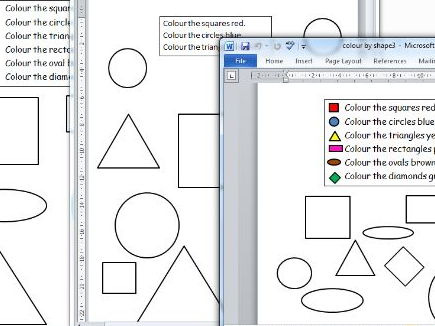 simple reading sheets to match colours and shapes words