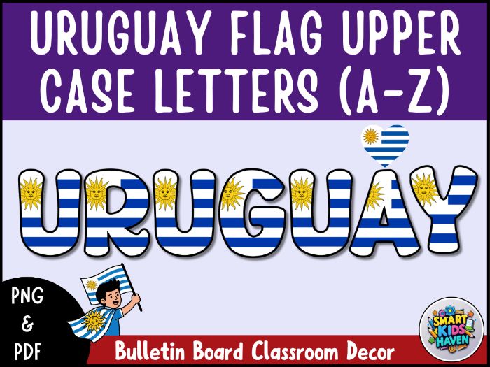 Uruguay Flag Bulletin Board Letters Uppercase Alphabet A-Z Classroom Decor.