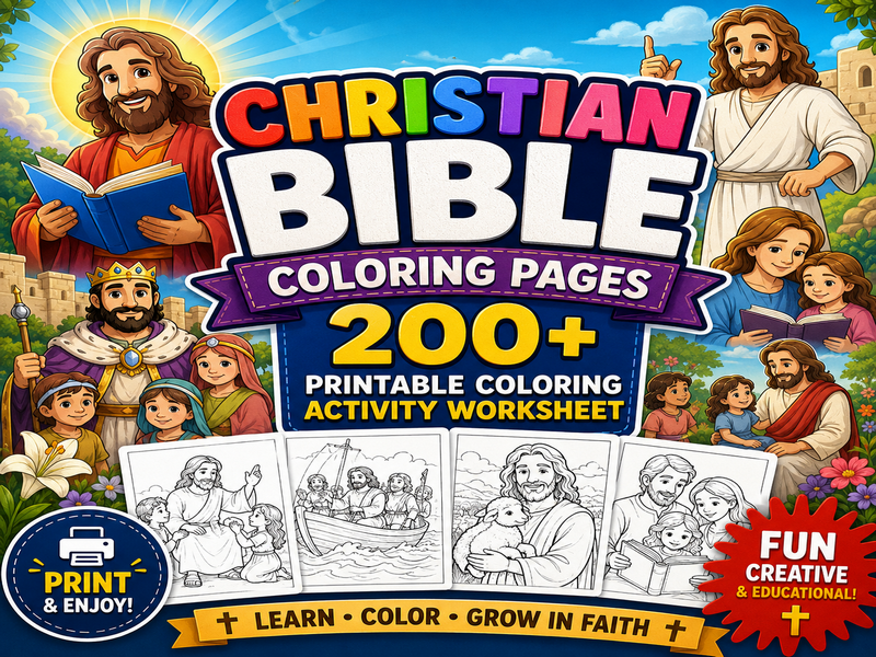 CHRISTIAN BIBLE Coloring Pages, 200+ Printable Coloring Activity Worksheet