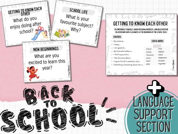Back to School Speaking Activities – ESL Conversation Cards with Sentence Starters & Vocabulary