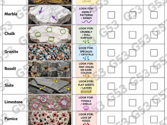 Year 3 Rock classification for sedimentary, igneous and metamorphic