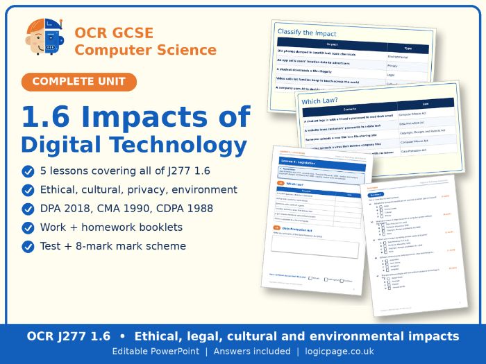 OCR GCSE Computer Science 1.6 Impacts of Technology: Revision Guide with Answers (J277)