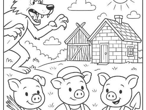 The Three Little Pigs Colouring Sheet