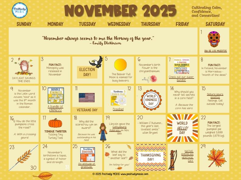 NOVEMBER 2025 Calendar by Positively MOXIE