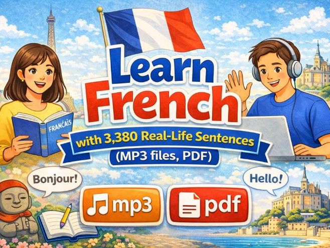 Learn French with 3,380 Real-Life Sentences(MP3 files, PDF)