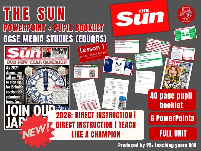 GCSE Media Studies Eduqas Component 1 | Newspapers  | The Sun | 6 Lessons + 41 Page Pupil Booklet