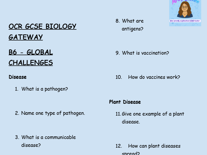 OCR GCSE Biology B6 Global Challenges – 30 Retrieval Questions with Answers