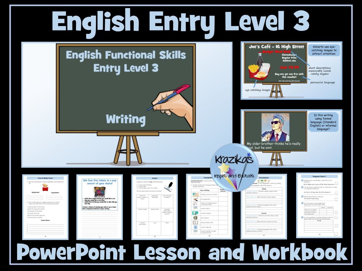 English Functional Skills - Entry Level 3 - Writing Composition Workbook and PowerPoint Lesson