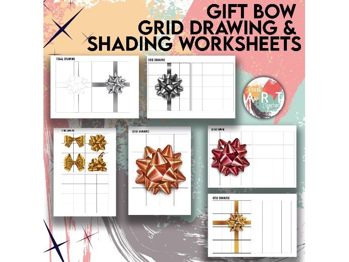 Gift Bow Grid Drawing & Shading Worksheets | Christmas Art |
