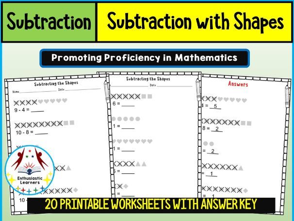 Subtraction with Shapes – Beginner Level Worksheets Practice Activity