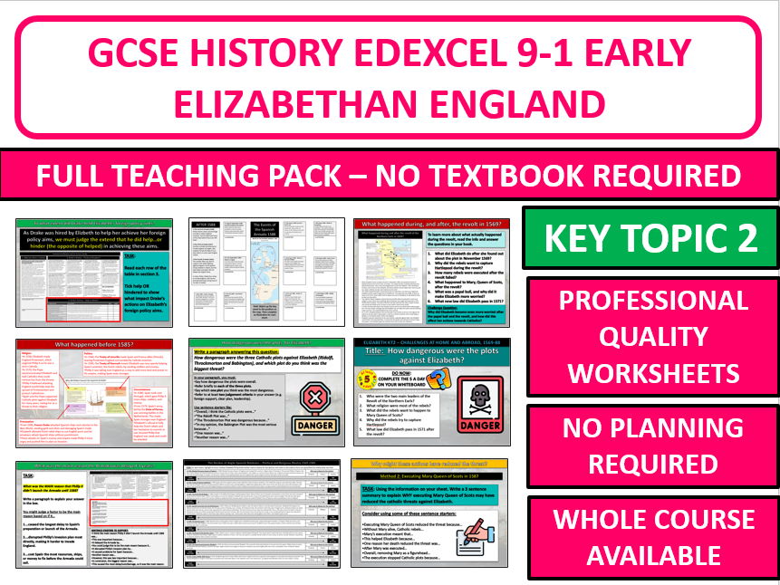 Edexcel GCSE History Elizabeth I – Key Topic 2 Complete Unit Fully Resourced