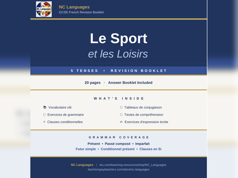 GCSE French / IGCSE Revision Booklet - Le sport et les loisirs (5 tenses)
