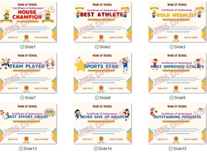 Editable PE Sports Certificates Bundle – House Champion, Athlete Awards (PPT/PDF)