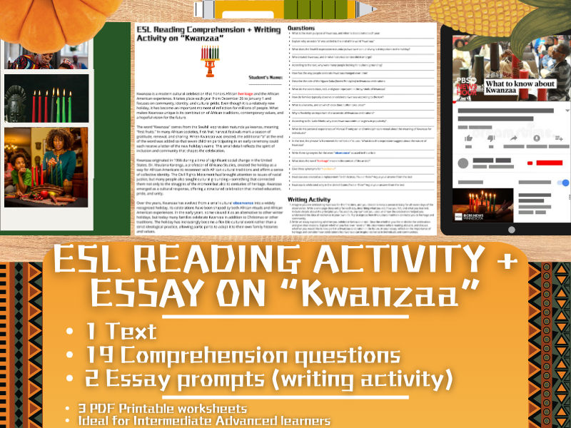 ESL Reading Comprehension + Essay - Kwanzaa - African American Celebration