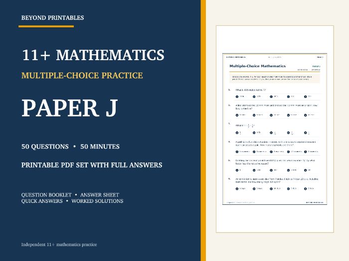 11+ Maths Practice Paper J | 50-Question Multiple Choice Test with Answers